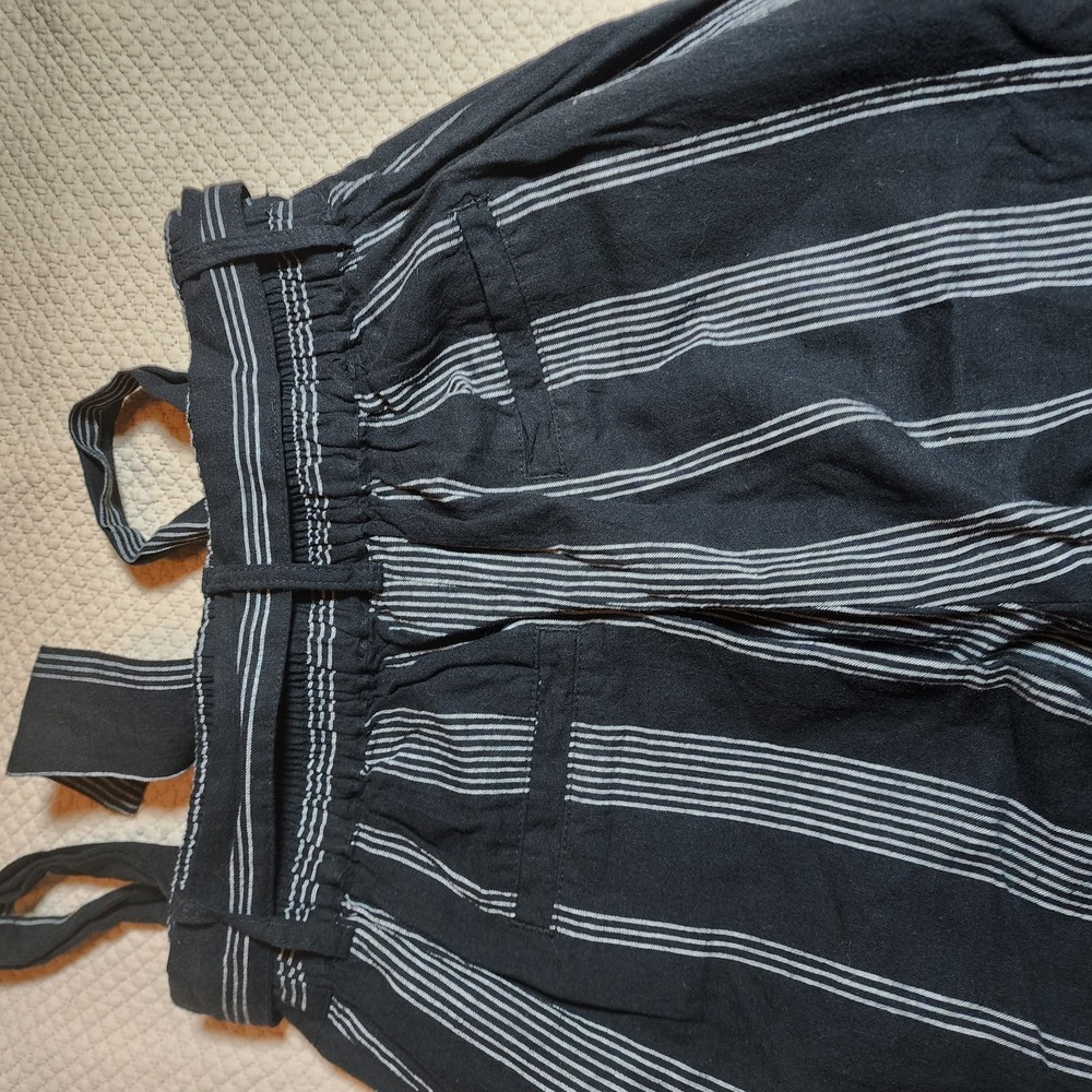 A New Day Linen Blend Wide Leg Pants Black White Stripe Pull-On Women's XS - Picture 14 of 15